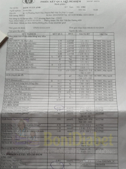 Chỉ số đường huyết và HbA1c của anh Tuấn Anh ngày 01/03/2019 đã rất ổn định